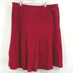 Live a Little Wms Suede Leather Midi Skirt 18W Red Panelled A-Line Western Boho